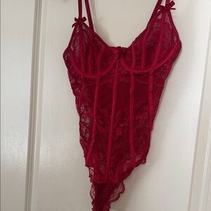 Red Lace Underwire Bodysuit - Women's Intimates